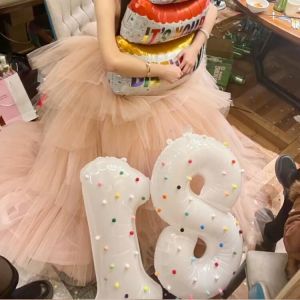 Rainbow Color Fur Ball White Baby Birthday Digital Balloon Girl Atmosphere Decoration Kids Grass Photo Shoot