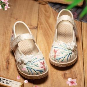 Handmade Childrens Hanfu Shoes Embroidered Baby Style Beijing Cloth Shoes Girls Spring Summer Autumn Seasonal Floral Pattern