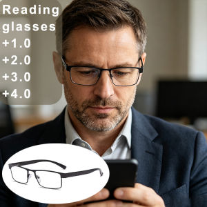 Black Half-Rim Spring Hinge Reading Glasses for Men Anti Blue Light Metal Frame Presbyopic Eyewear for Elderly Business