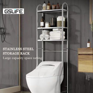 GSlife 2/3-Tier Bathroom Organization Toilet Rack Heavy Duty 304 Stainless Steel Over Toilet/Washing Machine Bowl Shelf Rack for Bathroom Space Saver