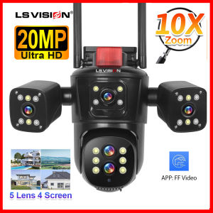 LS VISION 10K 20MP 5-Lens 4-Screen WiFi CCTV Camera Wireless Three-way Video 10X Hybrid Optical Zoom Linkage PTZ Humanoid Tracking Home Security Camera Outdoor Waterproof Full Color Night Vision 24 Hours Video Recording IP Camera