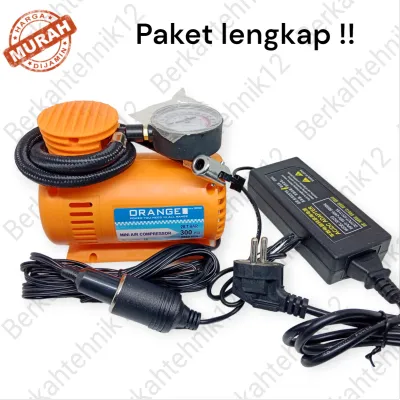 KOMPRESOR MINI ORANGE POMPA BAN MOBIL COMPRESSOR CAT PLUS ADAPTOR LISTRIK 12V