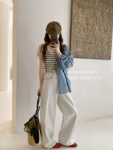 เสื้อกั๊กถักแขนกุดผู้หญิงฤดูใบไม้ผลิใหม่ เสื้อเชิ้ตยืดยืดหยุ่นในชุด กระโปรงยาวคลุมเข่าลายทาง ความยาวปกติ