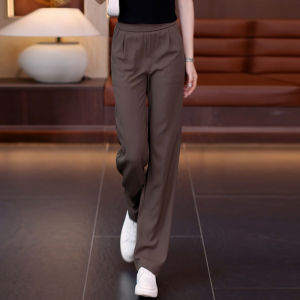 Caramel Ice Silk Wide Leg Pants Womens Summer Thin Casual Trousers Narrow Version Samurai Straight Leg Pants High Waist Long Pants