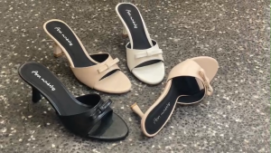 Guốc nơ mũi tròn dép cao gót 5cm 7cm chất liệu si mờ cao cấp - G13N