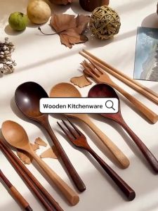 Ready Stock Wooden Kitchenware Japanese Tableware Set Cooking Utensils Dining Rice Plate Salad Soup Bowl Spoon Cutlery Slotted Spatula Tea Cup Beer Mug Sauce Plate Toothpick Holder Bread Tong Bakery Mangkuk Cawan Pinggan Sudu Garpu Senduk Kayu Dapur