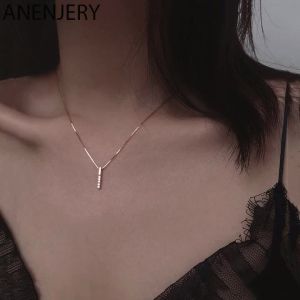 ANENJERY Nữ Màu Bạc Hình Học Cubic Zircon Vòng Cổ Đơn Giản Xương Đòn Dây Chuyền Charm Trang Sức Thời Trang S-N545