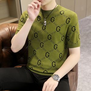 Mens Slim Fit Thickened Short Sleeve Knitted Sweater Half Sleeve T-Shirt Base Shirt Mens Style Casual Wear Polyester Blend