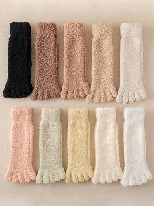 Split Toes Coral Fleece Socks Female Fall and Winter Extra Thick Warm with Fleece Toe Socks Home Sleep Confinement Room Socks
