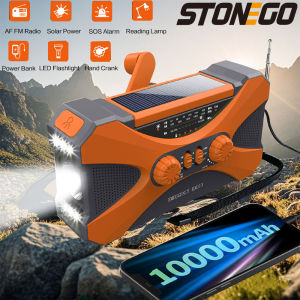 Multifunctional 10000mAh Solar Crank Radio AM/FM/NOAA Weather Alert Dual Stereo Speakers Phone Charger LED Torch & SOS Alarm