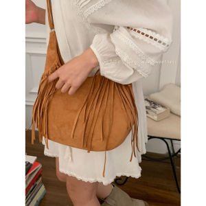 Bohemian Retro Fringe Womens Bag 2025 New Fashion Cool Suede Bag Versatile Single Shoulder Crossbody Bag