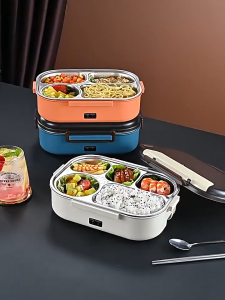 Electric Insulated Lunch Box – Portable Waterless Heated Stainless Steel 5-Slot Meal Container with Carry Bag Set