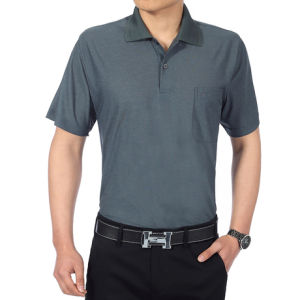 Ice Silk Pocket Collar Short Sleeve T-Shirt Mens Casual Summer Fashion City Business Leisure Top for Middle-Aged And Elderly