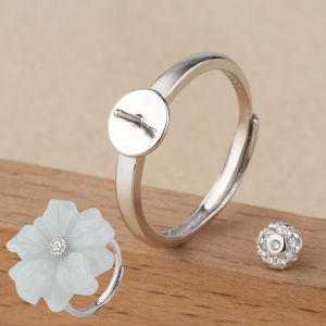 แหวนเงินแท้ S925 พร้อมรูปแบบโลหะผสมทองคำขาวที่โปร่งใสสำหรับผู้หญิง แหวนเปล่าแบบมีช่องว่างแบบเคลือบเงินสำหรับทำเครื่องประดับ DIY