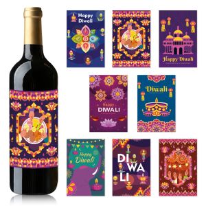 【8pcs/set】Deepavali Wine Bottle Sticker Diwali Festival Party Bottle Decoration Items
