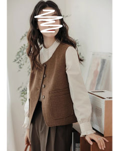 French Vintage British Style Womens Woolen Vest Top Layering Outerwear Shirt Autumn Spring New Arrival Fashion Ladies Vest
