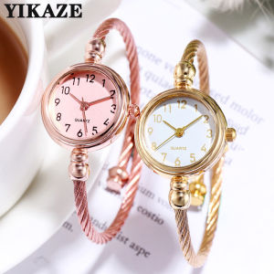 YIKAZE Women Watches Small Gold Bangle Bracelet Watch Stainless Steel Retro Ladies Quartz Wristwatch Clock Fashion Dress Watch
