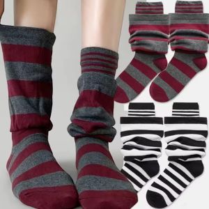 Y2K sọc hai lớp spliced làm ấm chân cho thời trang nữ kinitted đầu gối-cao làm ấm chân cô gái nhật bản ống dài vớ