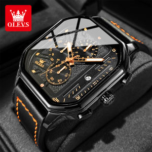 OLEVS นาฬิกาข้อมือกันน้ำผู้ชายสายนาฬิกาหนังแฟชั่นแบบเรียบง่ายดั้งเดิมสำหรับเล่นกีฬานาฬิกานาฬิกาควอตซ์ที่เที่ยงตรงวันที่เจิดจรัสหลากหลายฟังก์ชัน