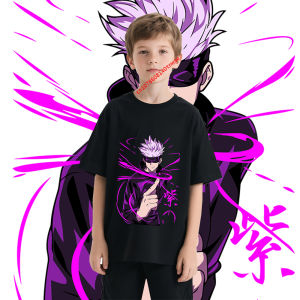 Bandai | 2026 Jujutsu Kaisen Satoru Gojo 17 Anime Print Cotton T Shirt for Boys Casual Cartoon Tshirt Childrens Clothing Soft Comfortable