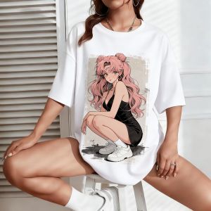 Bandai | Pretty Girl Warrior Anime Street Style Peripheral Short Sleeved T-shirt for Girls and Children Loose Size for Parent-child Wear