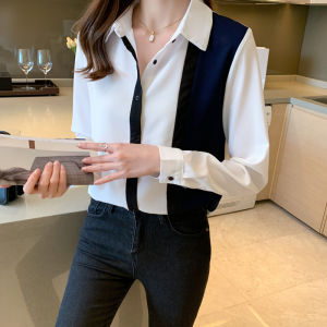 Elegant Long Sleeve Chiffon Shirt Spring Autumn Trendy Design Womens Fashionable Top Commute Style Loose Fit Ultra Short Length