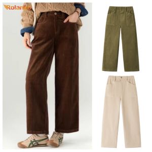Rolanko Kids Girls Winter Corduroy Pants Elastic Waist Children Straight Loose Trousers School Casual Daily Wear