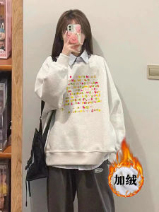 Pure Cotton round Neck Sweatshirt Womens Print Casual Top Spring Autumn Chic Small Size No Cap Comfortable Fit Streetwear