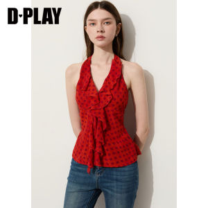 D-PLAY | Chic Versatile Retro Polka Dot Halter Flounce Top