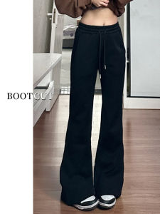Quần Thể Thao Ống Loe Màu Đen Cạp Cao Cho Nữ Ống Đứng Quần Nỉ Thường Ngày Mùa Thu 2025 Phong Cách Mới Quần Dài Thoải Mái