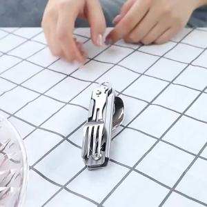 Bộ Dao Kéo Bằng Thép Không Gỉ Gấp Gọn Di Động Dành Cho Cắm Trại Dã Ngoại Du Lịch Nhẹ Nhỏ Gọn Gồm Thìa Dĩa Dao