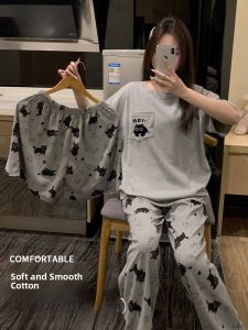 MiiOW | Pure Cotton Summer Sleepwear Womens Short Sleeve Shorts Breathable Home Clothes Three-piece Set Comfortable Sweat-wicking