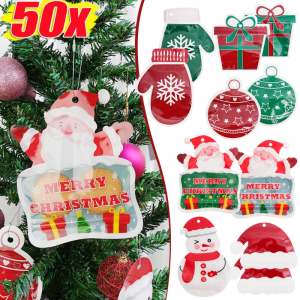 50pcs Christmas Candy Self-Sealing Bags / Reusable Plastic Gift Wrapping Bags / Cartoon Snack Packaging Pouches / Christmas Tree Candy Bags