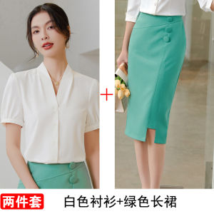 Elegant Chiffon Shirt Summer Short Sleeve Professional Womens Work Uniform High-End Feeling V-Neck Bubble Sleeve OL Style