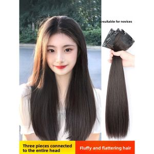 MONLEYTA | Ultra-Thin Lightweight One-Piece Hair Extension Piece Invisible Seamless Long Straight Fake Hair Small Piece Stylish Black