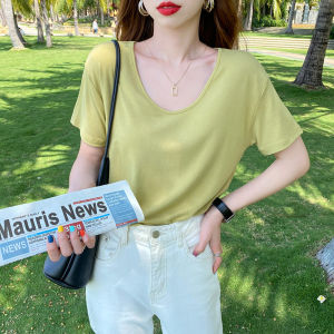 Loose Womens T-shirt Modal Ice Silk Short Sleeve V-neck Summer New Style Green Face Mask Top Comfortable Breathable Casual Wear