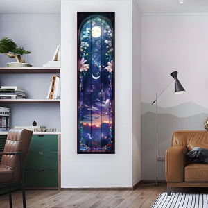 VIKAMA Moon Star Floral Stained Glass Vertical Tapestry Bohemian Mystic Nature Wall Hanging for Bedroom Living Room Home Decor