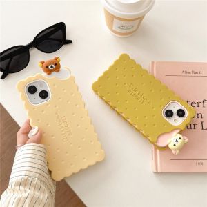 💗Internet celebrity trend+In stock+COD Cute 3D Strawberry Flavored Cookie Doll Bear Soft Silicone Phone Case For iPhone 15 14 11 12 13 Pro Max Shockproof Cartoon Cover