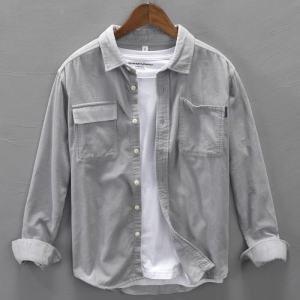 Corduroy Jacket Shirt Long Sleeve Men Youth Casual Versatile Loose Fit Autumn Fashion Classic Style Pure Color Turn-down Collar