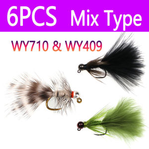 4~6pcs #10 #12 Fast Sinking Tungsten Barbless Jig Woolly Bugger Streamer Barbed Bugger Tan Jig Nymph Fly Trout Bass Fishing Lure
