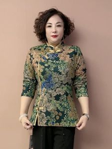 New Chinese Style Mid-aged And Elderly Womens Qipao Shirt Spring Fashion Wide Leg Pants Long Sleeve Base Shirt National Style