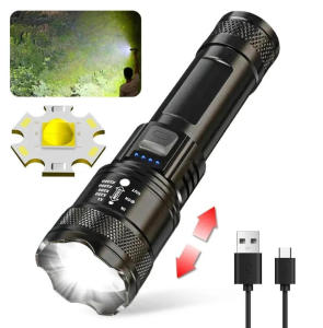 High Power LED Flashlight TYPE-C Rechargeable Torch COBSide Lamp Portable Flashlight For Camping Hiking Travel Outdoor Emergency