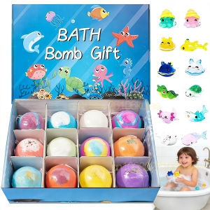 6-12PCS Bath Bombs Kids Bath Gift Ocean Bath Ball With Hidden Toys Sea Salt Flower Fruit Scented Bubble Ball Foot Bath Set