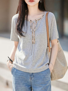 YUEXINYIRONG | Ethnic Style V-Neck Short Sleeve T-Shirt