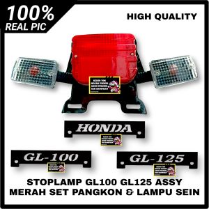 STOPLAMP ASSY MERAH LAMPU STOP BELAKANG ASSY MERAH HONDA GL100 GL 125 SET PANGKON DAN LAMPU SEIN MIKA BENING FREE EMBLEM STOPLAMP