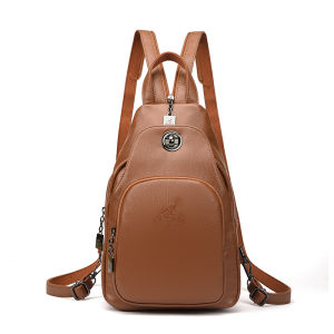 Chest Bag Leather Backpack Womens Small Backpack Texture Multifunctional Casual Fashion Soft Leather All-Match Dual-Use Small Backpack
