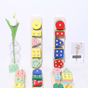 LD-M332 Puzzle Geometri Mainan Edukasi Anak Papan Susun Sortir Bentuk Rainbow / Puzzle Kayu Pilar Basic Shape Balok Susun / Wooden Toys Matching Shape Import