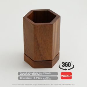 YUANSHANZHU | Rotatable Walnut Makeup Brush Pen Organizer Hexagonal Wooden