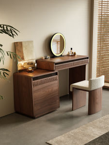 Vintage Style Dressing Table Storage Cabinet Small Bedroom Walnut Wood