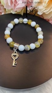 กำไลหินมงคล นิลขาวอาเกตสีเหลือง -หินแห่งความสมดุลและความสงบเสริมความมั่นใจในตนเองและความกล้าหาญ